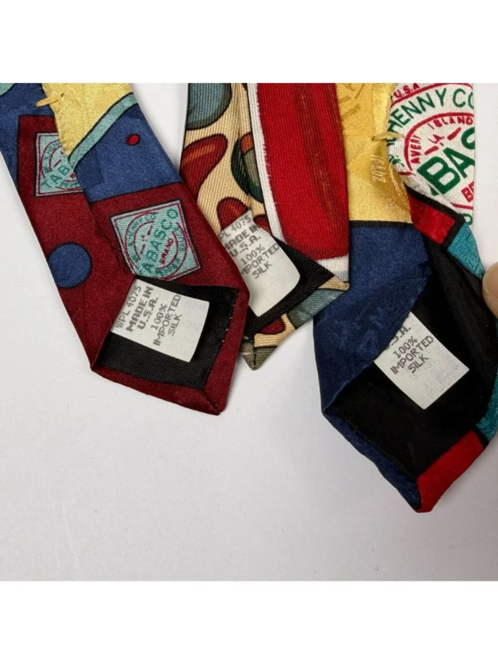 Lot of 3 Tabasco Brand Hot Sauce 100% Silk Ties Novelty Neckties Made in USA